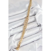 Pirinç Zirkon Taşlı Ezme Küba Zincir Model Gold Renk Kadın Bileklik