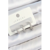 Pirinç Zirkon Taşlı Halka Model Gümüş Renk 3lü Çift Kadın Küpe Set