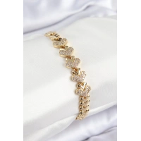 Pirinç Zirkon Taşlı Kalp Model Gold Renk Kadın Bileklik