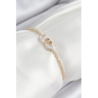 Pirinç Zirkon Taşlı Kuğu Model Gold Renk Asansörlü Kadın Bileklik