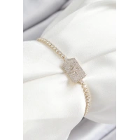 Pirinç Zirkon Taşlı Kutup Yıldızı Model Gold Renk Asansörlü Kadın Bileklik