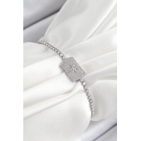 Pirinç Zirkon Taşlı Kutup Yıldızı Model Gümüş Renk Asansörlü Kadın Bileklik