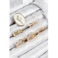 Pirinç Zirkon Taşlı Lale Model Gold Renk Kadın Yüzük Kombin Set
