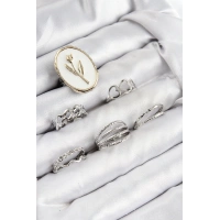 Pirinç Zirkon Taşlı Lale Model Gümüş Renk Kadın Yüzük Kombin Set