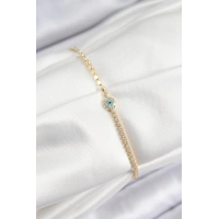 Pirinç Zirkon Taşlı Nazar Model Ezme Zincir Gold Renk Kadın Bileklik