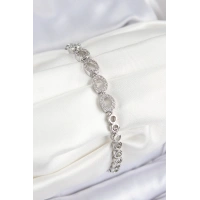 Pirinç Zirkon Taşlı Oval Model Gümüş Renk Kadın Bileklik