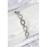 Pirinç Zirkon Taşlı Parçalı Zincir Model Gümüş Renk Kadın Bileklik