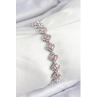 Pirinç Zirkon Taşlı Pembe Yonca Baget Model Gümüş Renk VIP Seri Kadın Bileklik