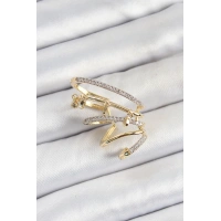 Pirinç Zirkon Taşlı Sıkıştırma Sağ Kıkırdak Gold Renk Kadın Küpe