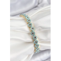 Pirinç Zirkon Taşlı Turkuaz Nazar Model Gold Renk Lastikli Kadın Bileklik