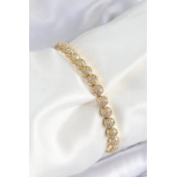 Pirinç Zirkon Taşlı Yarım Topcuk Model Gold Renk VIP Seri Kadın Bileklik