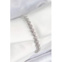 Pirinç Zirkon Taşlı Yarım Topcuk Model Gümüş Renk VIP Seri Kadın Bileklik