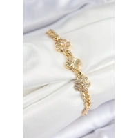 Pirinç Zirkon Taşlı Yonca Model Gold Renk Kadın Bileklik