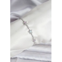 Renkli Yıldız Model Zirkon Taşlı Gümüş Renk Pirinç Su Yolu Kadın Bileklik