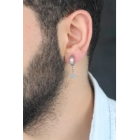 Silver Renk Kaplama Osmanlı Tuğra Figürlü Kıstırmalı Çelik Erkek Küpe