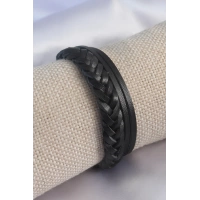 Siyah Burgu Model Deri Erkek Bileklik