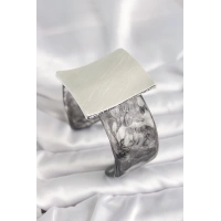 Siyah Mermer Desen Akrilik Plastik Gümüş Kare Plaka Model Vintage Kadın Bilezik