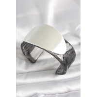 Siyah Mermer Desen Akrilik Plastik Gümüş Oval Plaka Model Vintage Kadın Bilezik