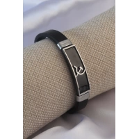 Siyah Metal Çekiç Orak Model Siyah Deri Erkek Bileklik