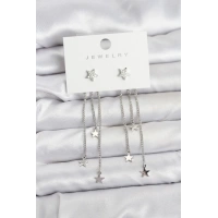 Yıldız Model Gümüş Renk Pirinç Sallantılı Kadın Küpe