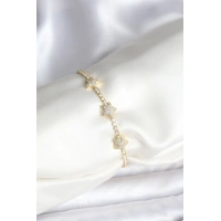 Yıldız Model Zirkon Taşlı Gold Renk Pirinç Su Yolu Kadın Bileklik