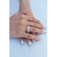 Zirkon Taşlı Gümüş Renk Baget Kadın Yüzük