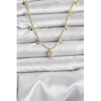 Zirkon Taşlı Kutup Yıldızı Model Pirinç Gold Renk Kadın Kolye