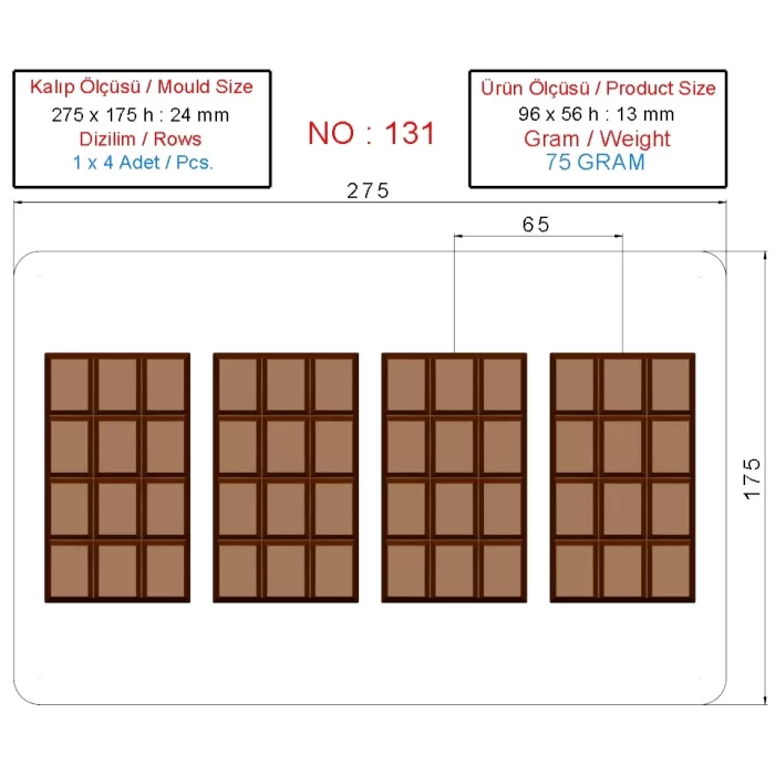 75 Gr. Polikarbon Tablet Çikolata Kalıbı - 131 | Dubai Çikolata Kalıbı