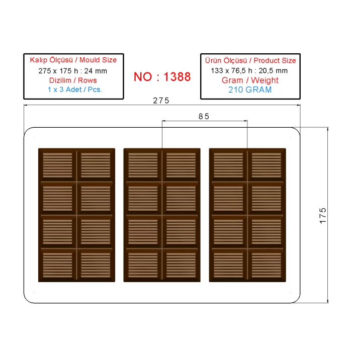 210 Gr. Polikarbon Tablet Çikolata Kalıbı - 1388 | Dubai Çikolata Kalıbı