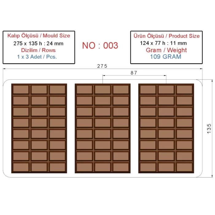 100 Gr. Polikarbon Tablet Çikolata Kalıbı - 003 | Dubai Çikolata Kalıbı