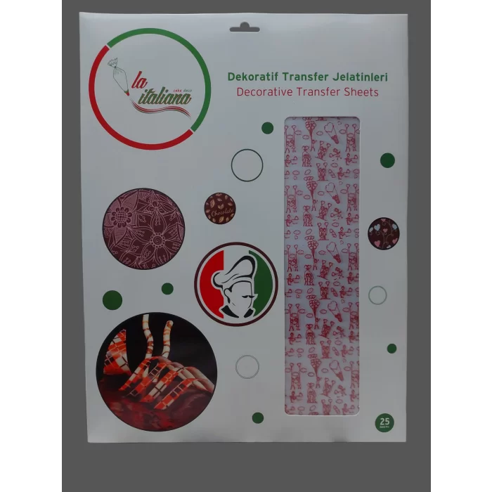 Chocolate Transfer Sheets 40x25 Kalp Balon Kırmızı (25 Adet)