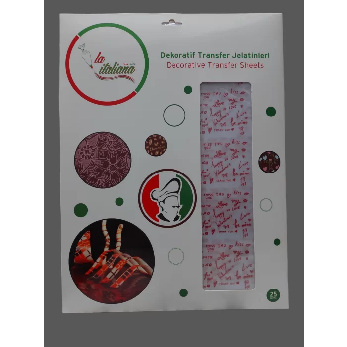 Chocolate Transfer Sheets 40x25 Valantines Kırmızı (25 Adet)