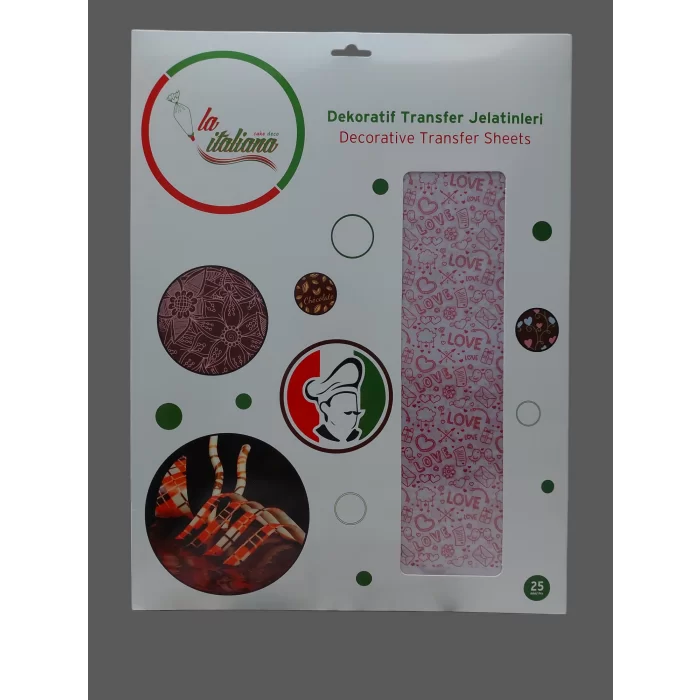 Chocolate Transfer Sheets 40x25 Love Kırmızı (25 Adet)