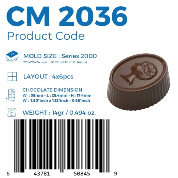 Polikarbon Oval Pralin Çikolata Kalıbı 14 gr | Cm-2036