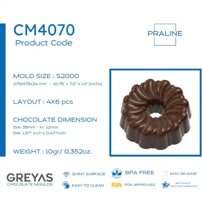 Polikarbon Çiçek Pralin Çikolata Kalıbı 10 gr | Cm-4070