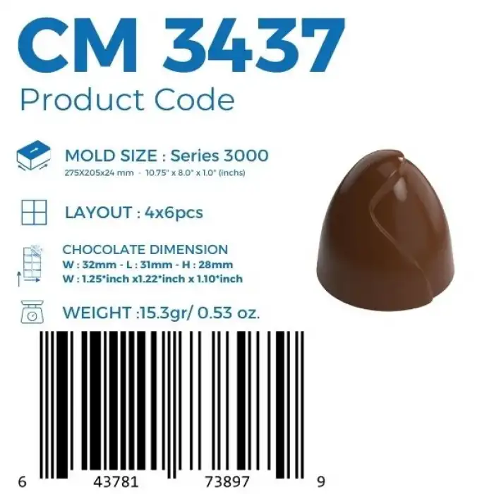 Polikarbon Oval Pralin Çikolata Kalıbı 15,3 gr | Cm-3437