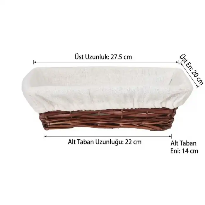 Hasır Bezli Dikdörtgen Hamur Mayalama Sepeti 28 Cm (ESD-28R)