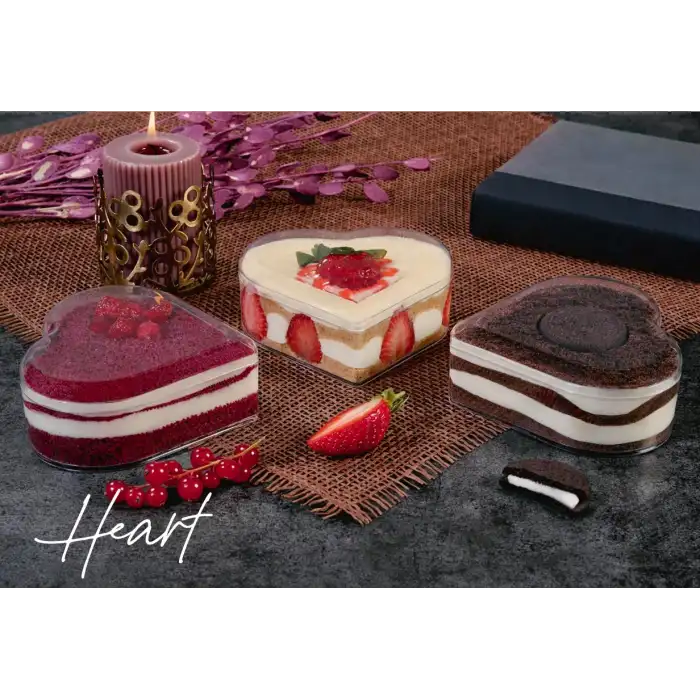 Heart Şeffaf Plastik Kapaklı Kutu 280 cc - (180 ADET)
