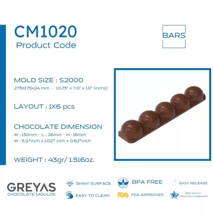 Polikarbon Bar Çikolata Kalıbı 43 gr | Cm-1020