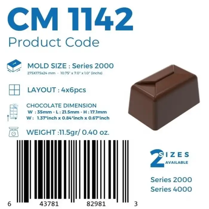 Polikarbon Dikdörtgen Pralin Çikolata Kalıbı 11.5 gr | Cm-1142