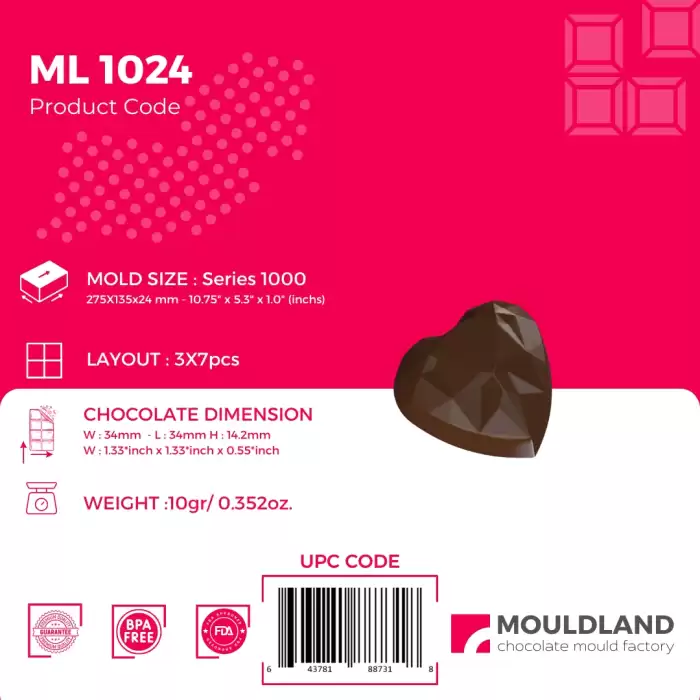 Polikarbon Kalp Pralin Çikolata Kalıbı 10 gr | ML-1024