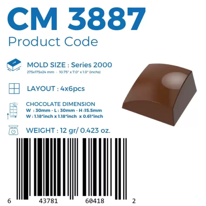 Polikarbon Kare Pralin Çikolata Kalıbı 12 gr | Cm-3887