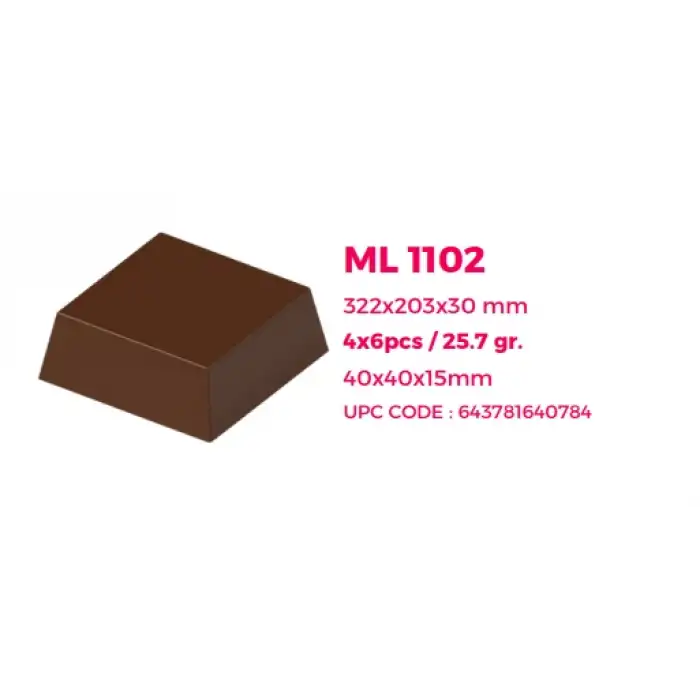 Polikarbon Kare Pralin Çikolata Kalıbı 25.7 gr | ML-1102