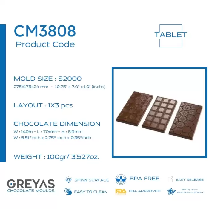 Polikarbon Tablet Çikolata Kalıbı 100 gr | Cm-3808