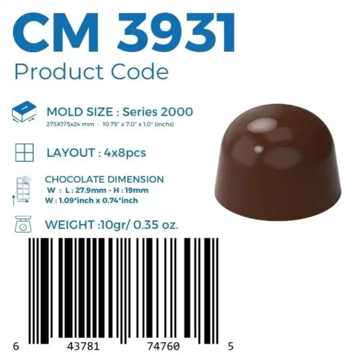 Polikarbon Yuvarlak Pralin Çikolata Kalıbı 10 gr | Cm-3931