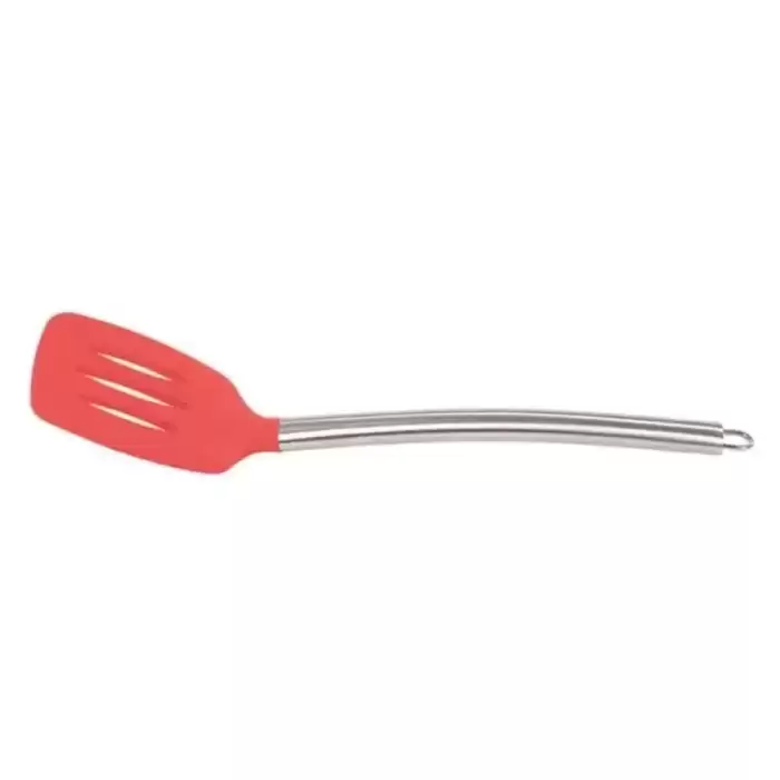 Paslanmaz Çelik Saplı Mutfak Spatulası | Silikon Spatula Kırmızı (SS-35K)