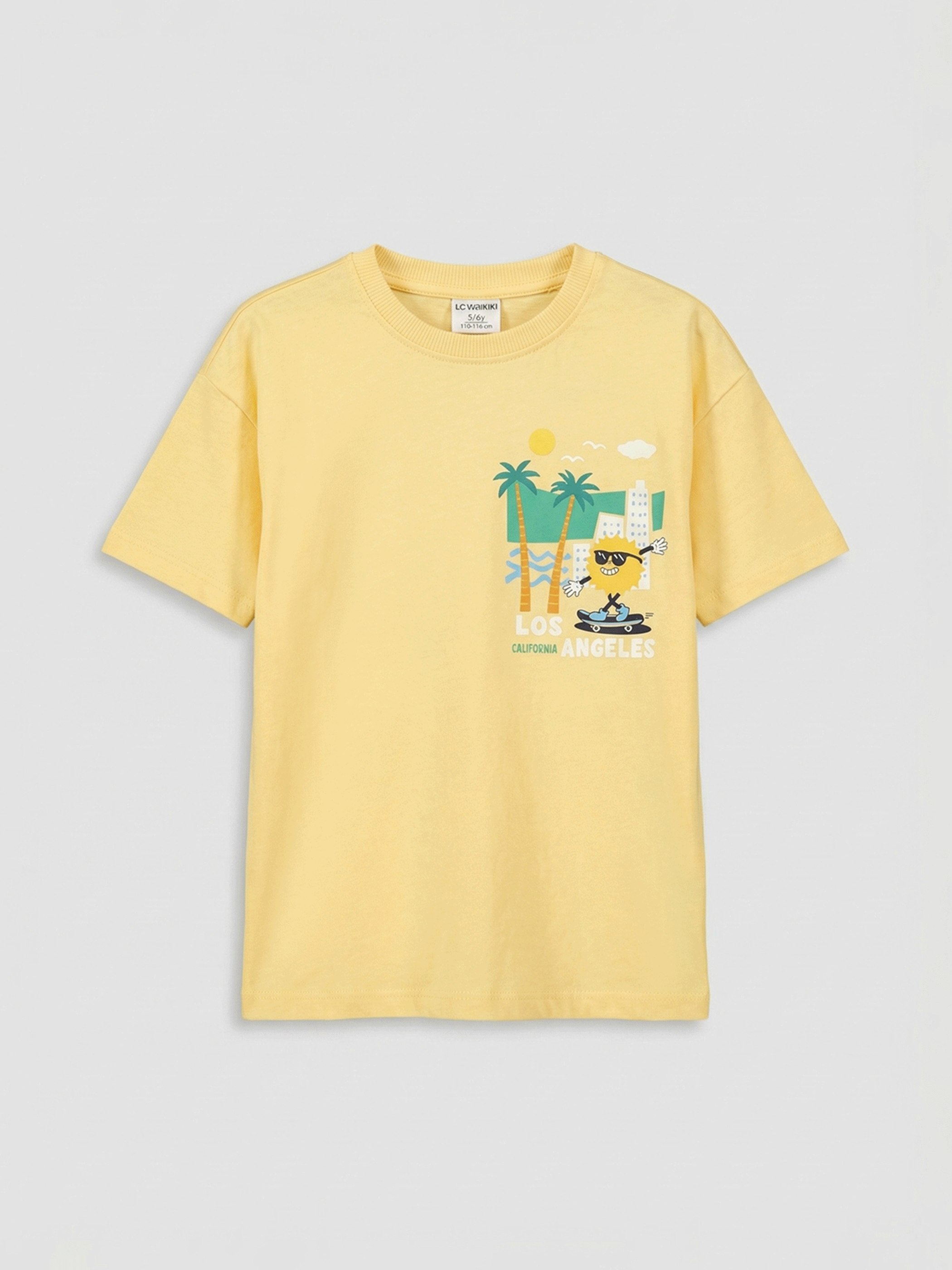 LCW Kids Sarı Los Angeles Baskılı Penye Erkek Çocuk Tişört
