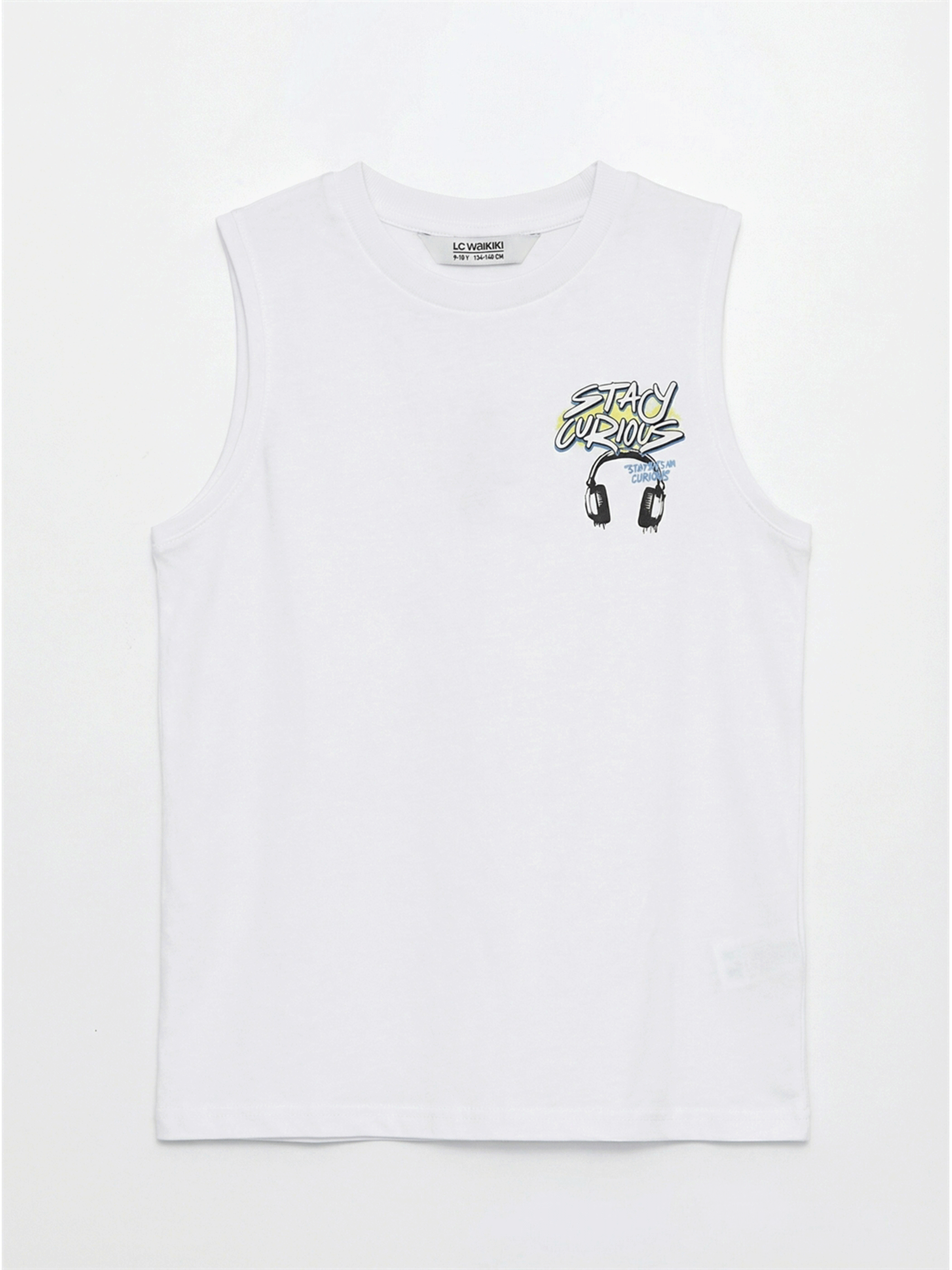 LCW Kids Beyaz Bisiklet Yaka Baskılı Penye Erkek Çocuk Atlet