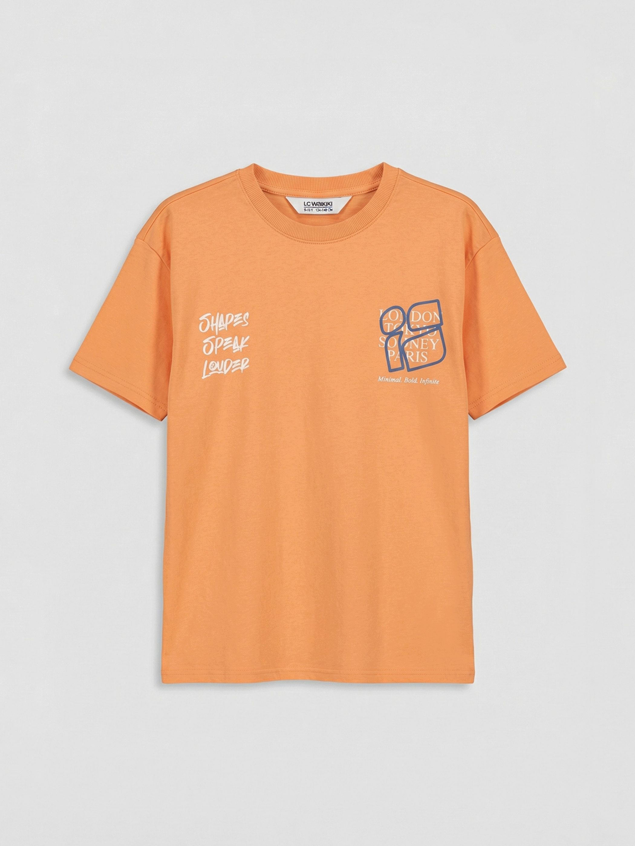 LCW Kids Turuncu Yazı Ve Şehir Baskılı Penye Erkek Çocuk Tişört