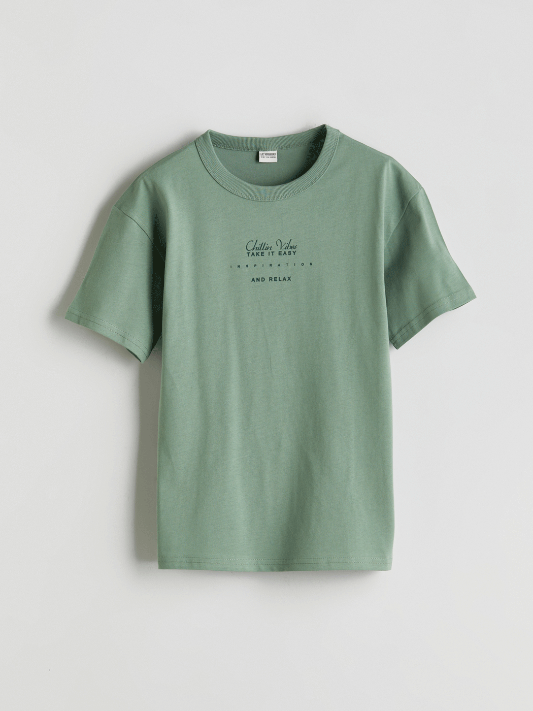 LCW Kids Yeşil Bisiklet Yaka Erkek Çocuk Tişört